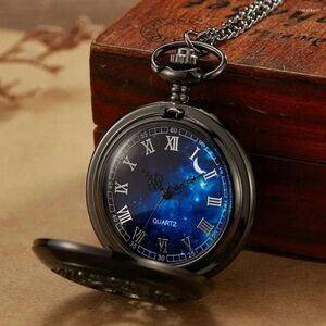 Black and Blue Quartz Pocket Watch